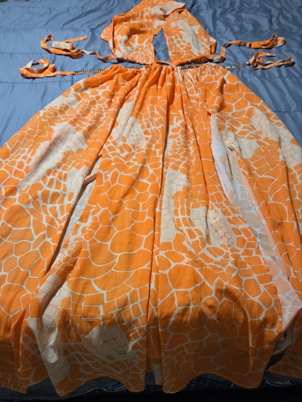 Luxxel Orange and White Halter Maxi with Ring Waist - Picture 5 of 7